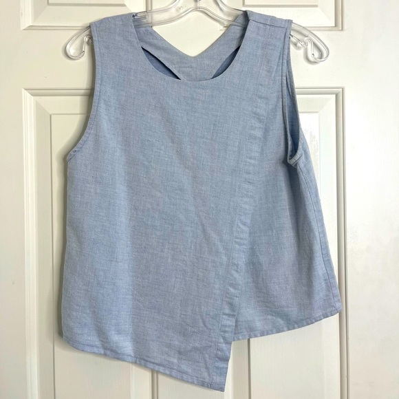🇨🇦 Priory Flax Cotton Sleeveless Top S/M Light Blue - Picture 2 of 12
